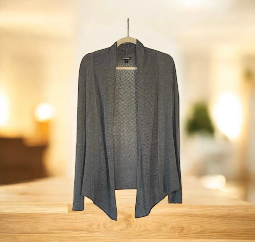Express Open Front Cardigan Gray Mesh Small